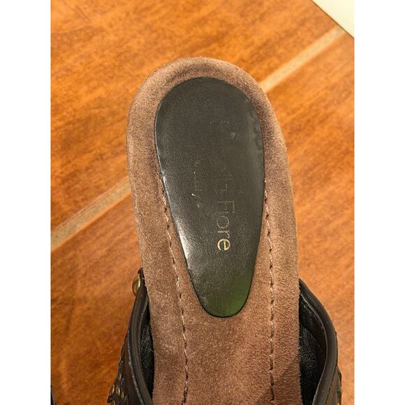 Isabella Fiore Black Suede Fringe Studded Wooden Heels Women’s Size 8 - Picture 5 of 14